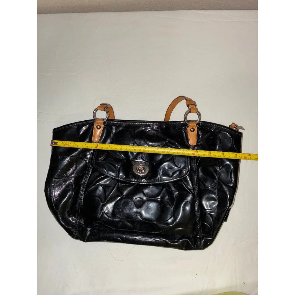Coach Embossed Patent Leather  Signature C Tote Bag Black F14663 READ